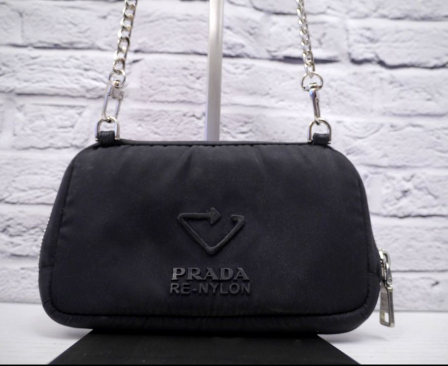 美品◇ PRADA プラダ 男女可 RE-NYLON リナイロンxサフィアーノレザー