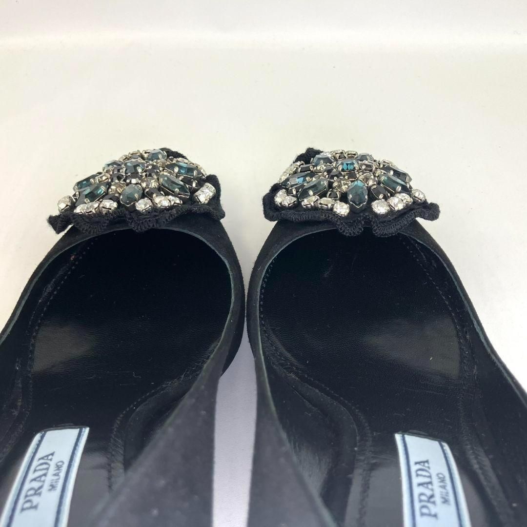 新品未使用　PRADA ビジュー付きブラックスエードパンプス 37 極美品 PRADA プラダ パンプス ビジュー ピンヒール スエード ブラック