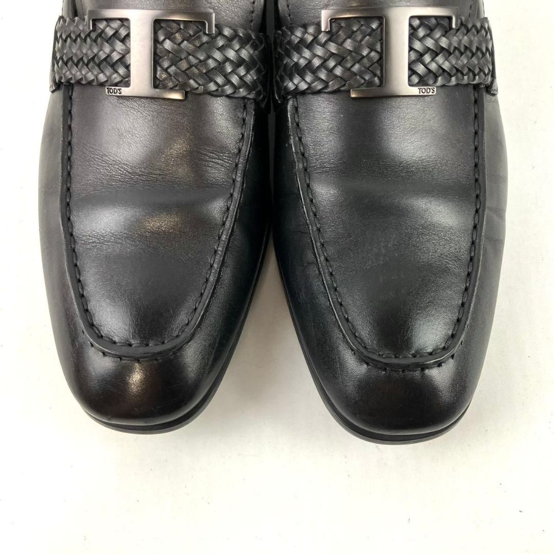  TOD S トッズ ローファー Tタイムレス メタル レザー ブラック 編み込み ベルト 24 5 cm き メンズ ローファー ブーツ 革靴