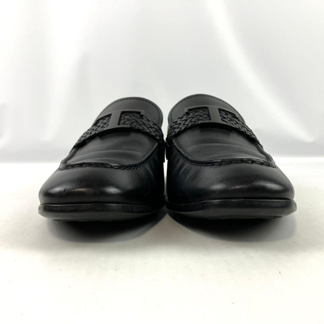 TOD S トッズ ローファー Tタイムレス メタル レザー ブラック 編み込み ベルト 24 5 cm き メンズ