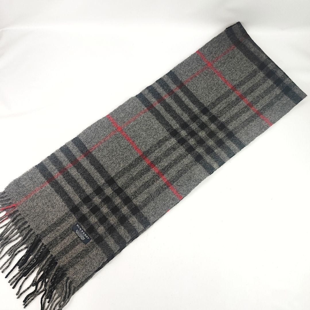 【バーバリー】極美品 カシミヤマフラー ノバチェック グレー レディース BURBERRY バーバリー ノバチェック カシミヤ マフラー グレー系【中古