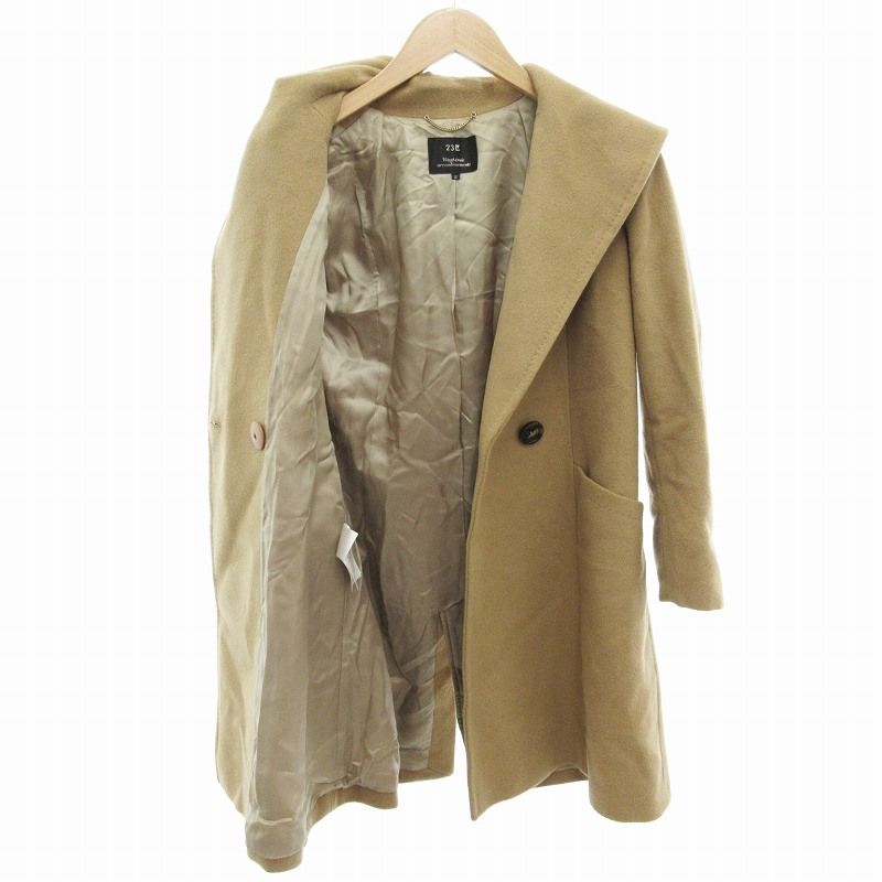 23区 オンワード樫山 美品 フーデッドコート ミドル ハーフ アンゴラ混