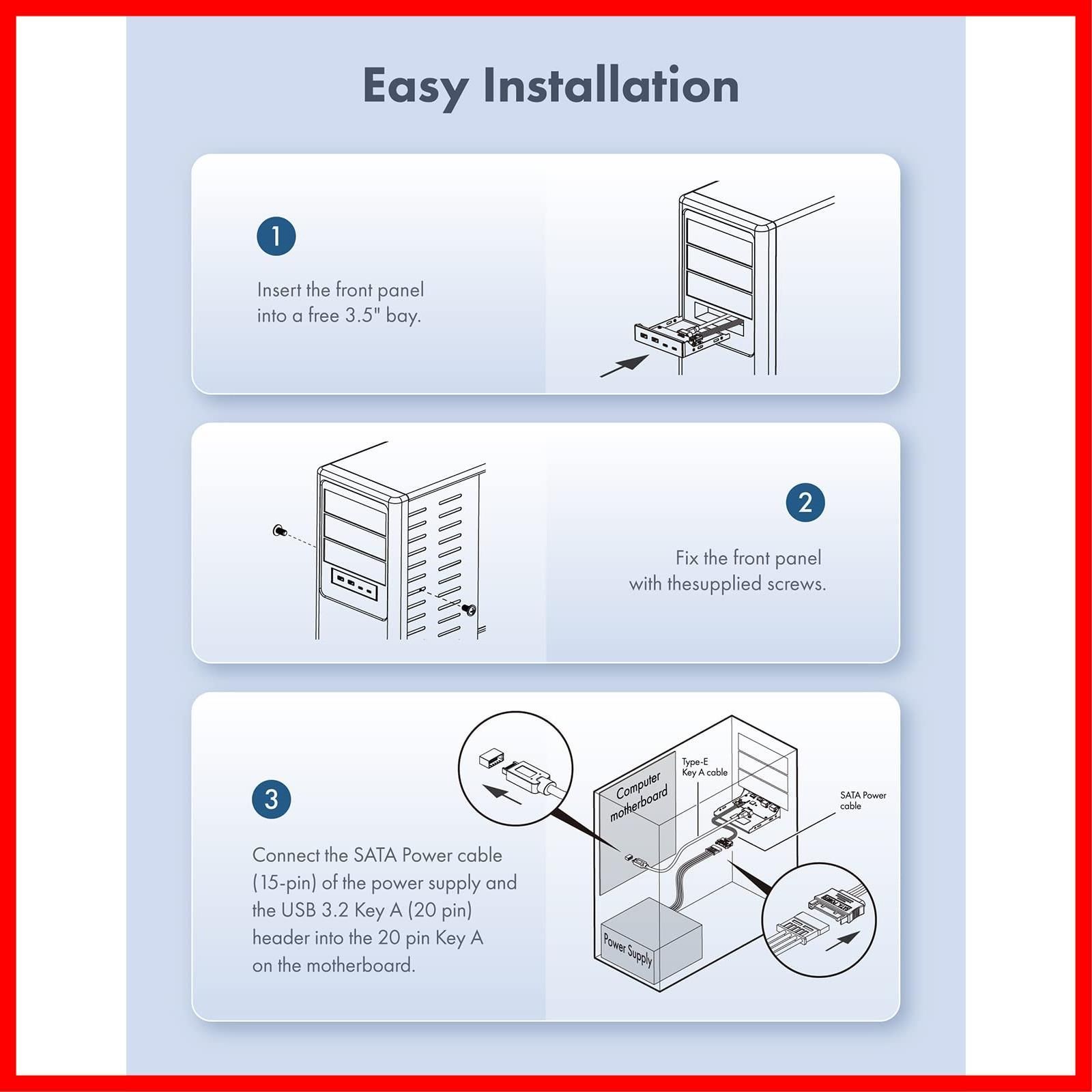 10 Gbpsと2 USB C 3 2 Gen 2ポート PCマルチフロントパネルに搭載 4ポートハブ 5 インチベイ対応 2コンピューター用 5インチコンピューターシャーシのフロントブラケットに適合 GRA