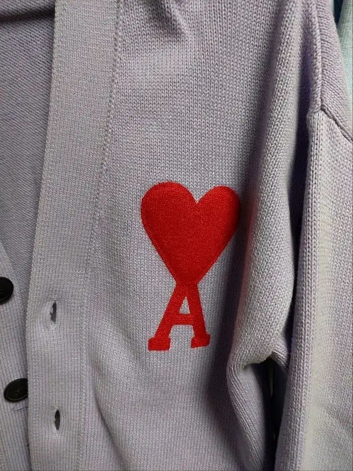 アミ ビックハート ロゴ パープル カーディガン m オーバーサイズ