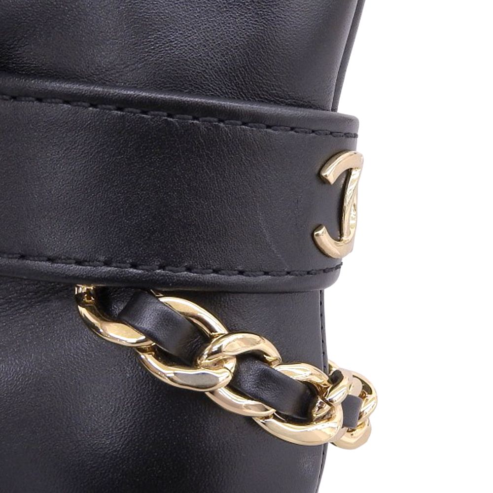 CHANEL シャネル 美品 チェーン×ココマーク レザー サイドジップブーツ