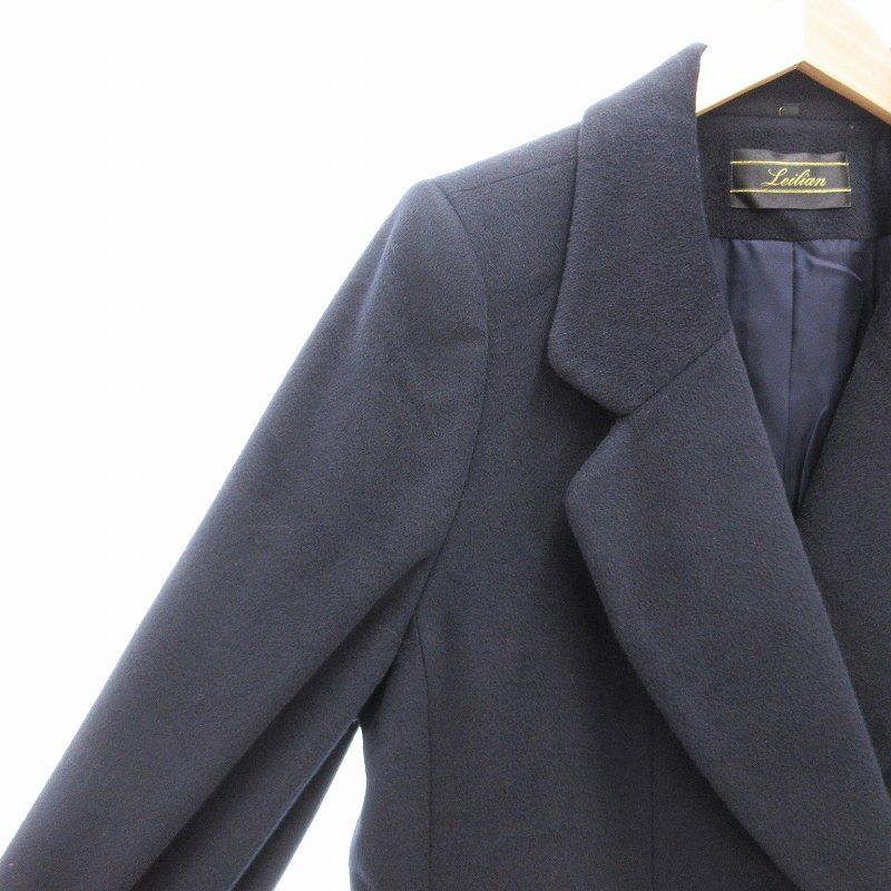 Leilian ダブルフェイス ピーコート ネイビー アンゴラ 11号 L 秋冬