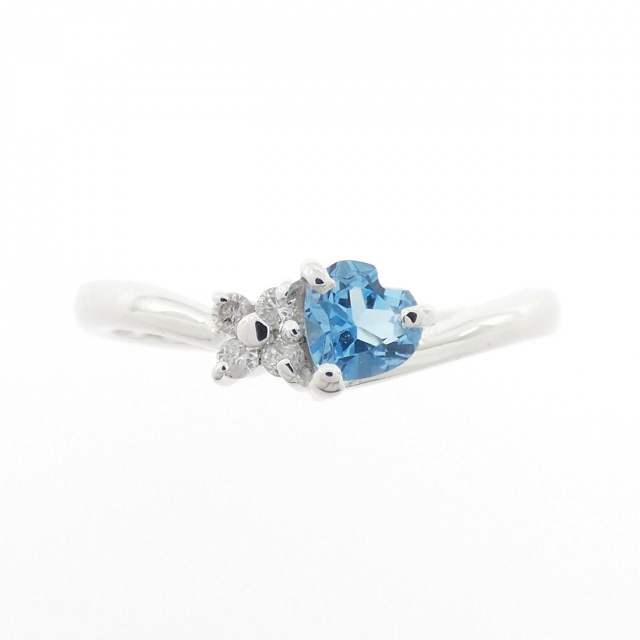 K14WG ハート×フラワー ブルートパーズ リング - メルカリ