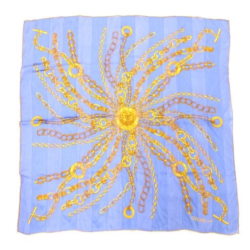 セリーヌ CELINE スカーフ ロゴ チェーン 総柄 青 ブルー /AE □GY18