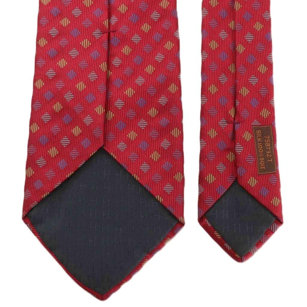 エルメス HERMES ネクタイ 絹 シルク レギュラータイ 総柄 ロゴ 赤