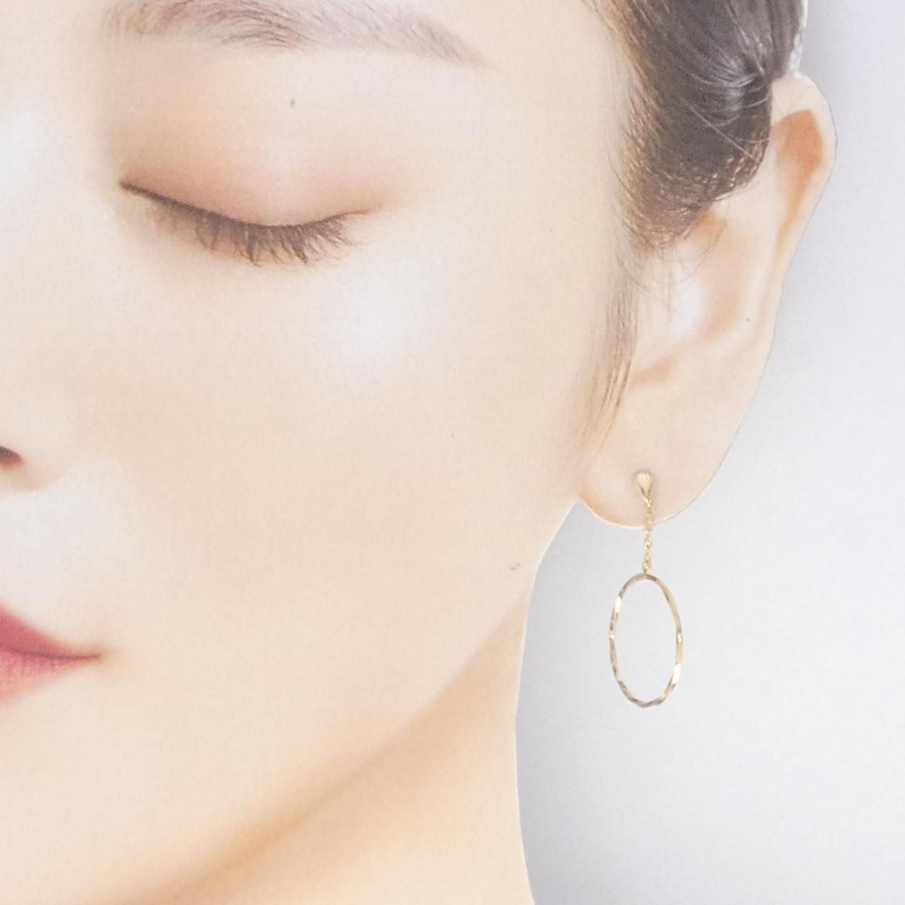 K18YG ピアス 18K（片耳）K18YG中折れフープピアス K18金ダイヤモンド