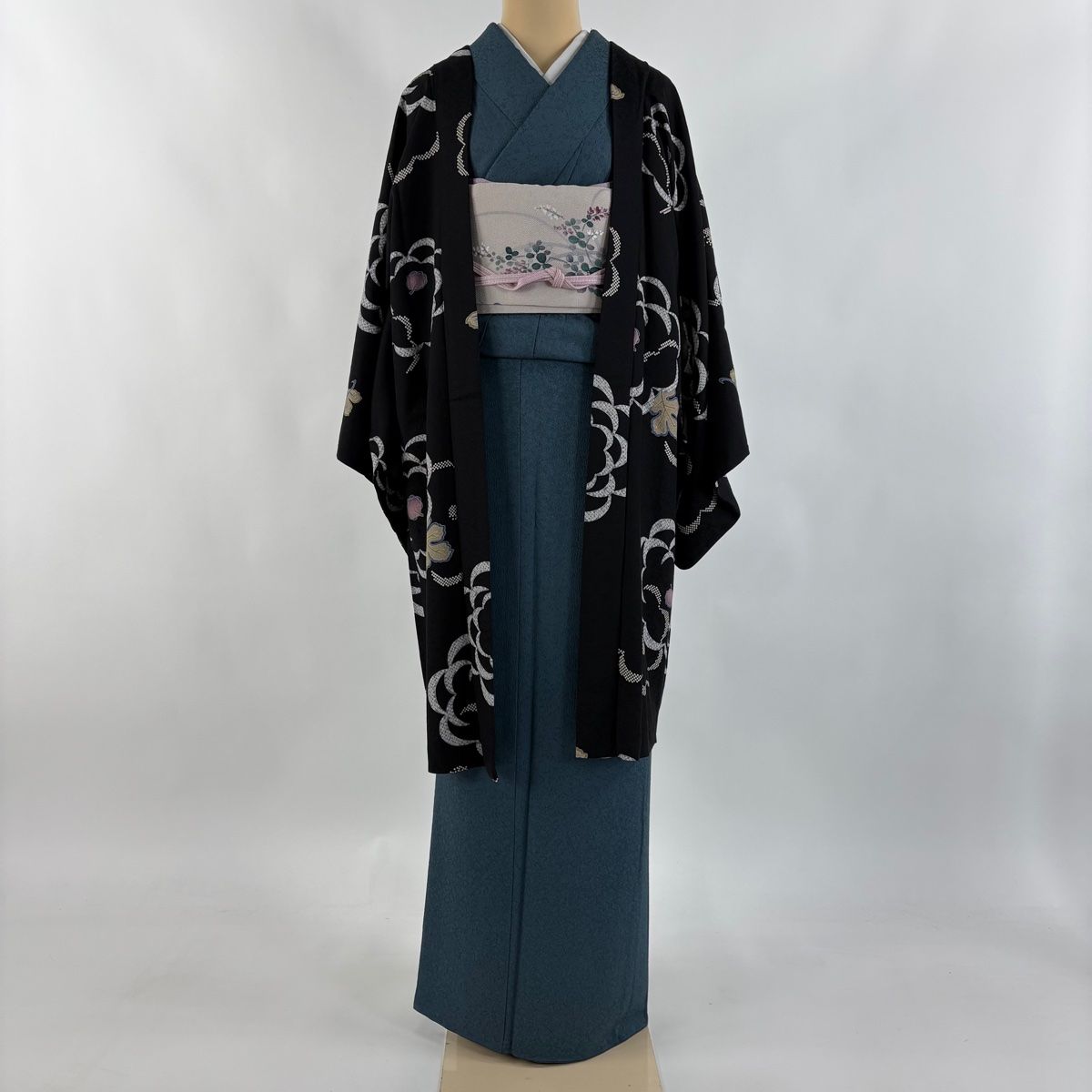 羽織 身丈95 cm 裄丈63 S 菊 黒 正絹