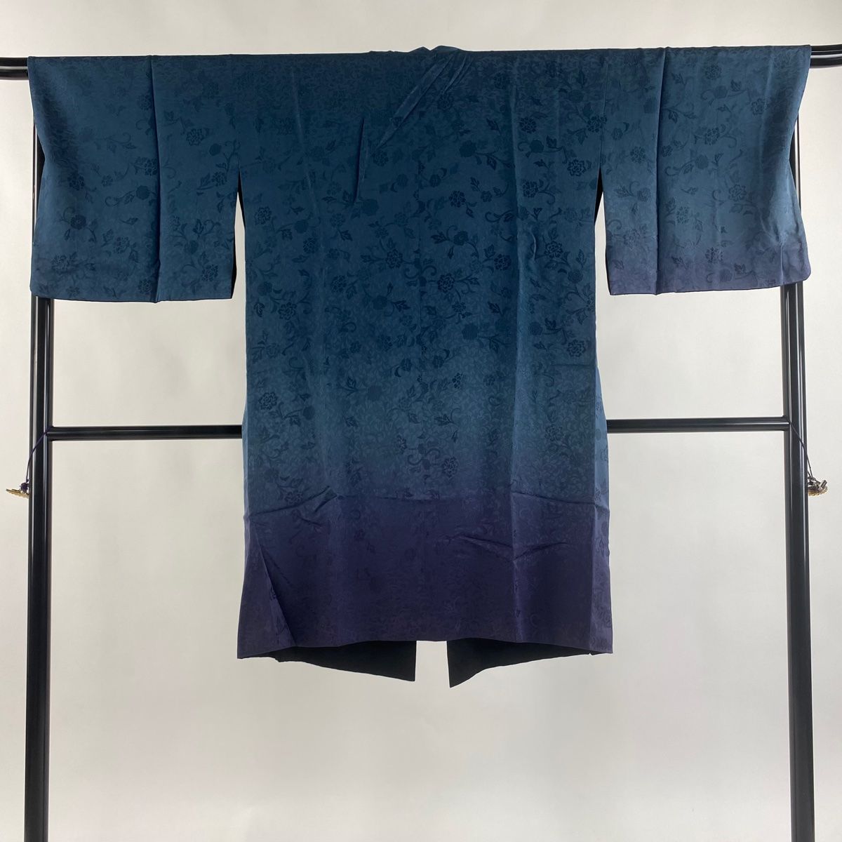 道中着 身丈104.5 cm 裄丈68 L 和装コート リバーシブル 地紋 裾ぼかし 青緑 正絹