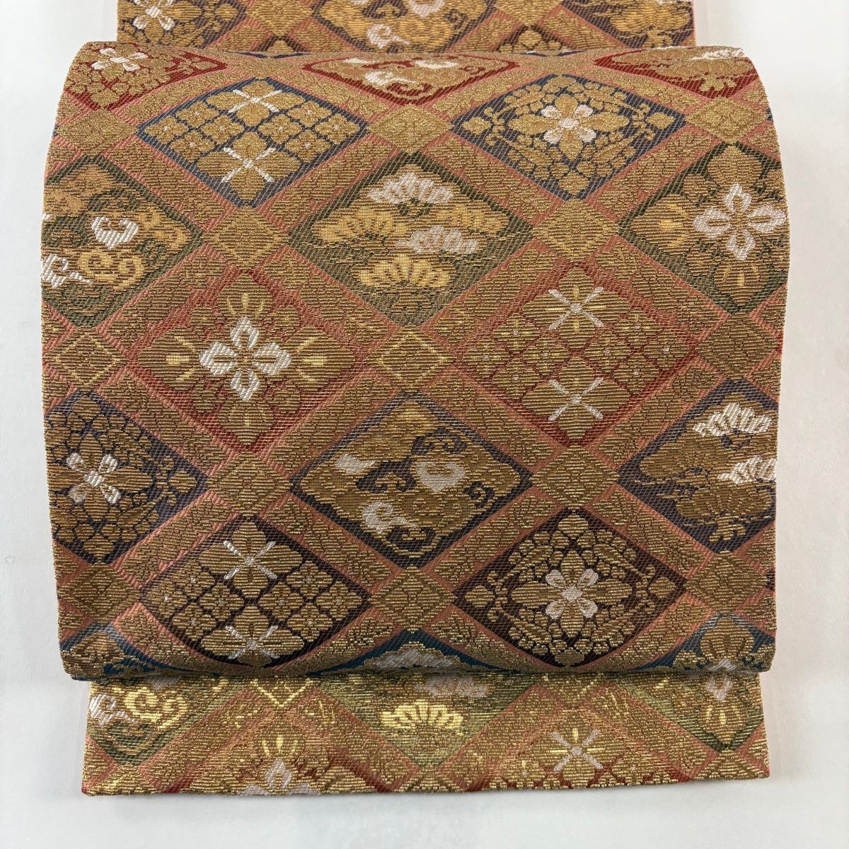 【美品】 袋帯 名品 花菱 松 金糸 箔 金色 六通 正絹 【】