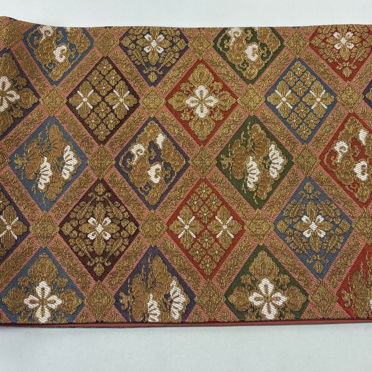 美品】 袋帯 名品 花菱 松 金糸 箔 金色 六通 正絹 【】
