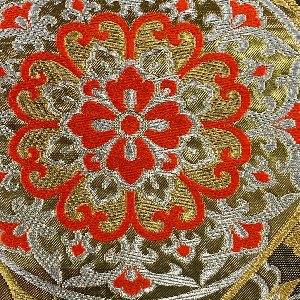 美品】 袋帯 名品 川島織物 関西仕立て 華文 花唐草 金銀糸 黒 六通