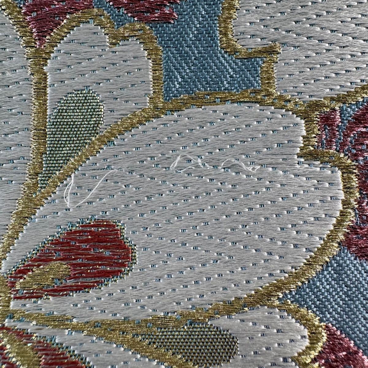 美品】 袋帯 名品 華繧繝 振袖向き 桜 雪輪 金銀糸 唐織 水色 六通