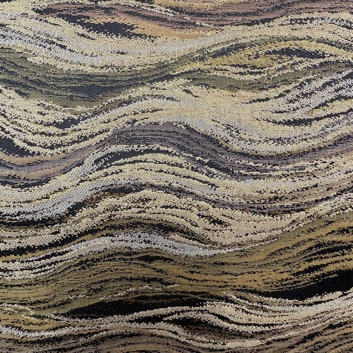 美品】 袋帯 名品 箔屋清兵衛 落款 草木染 欧亜吉祥文 箔 墨色 六通