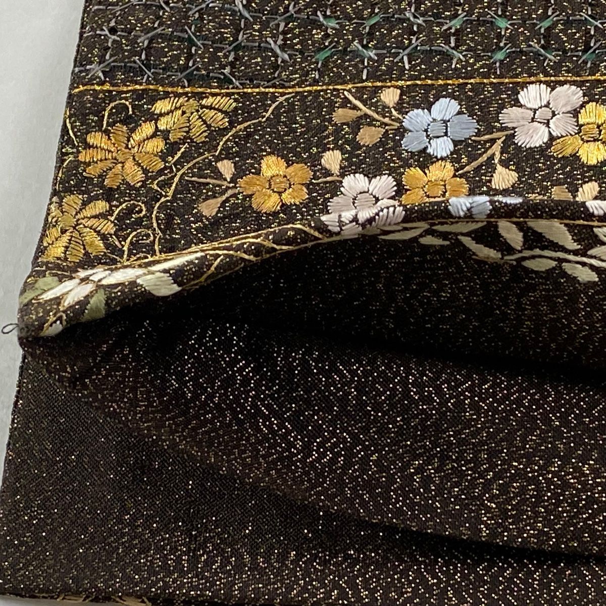 金糸 花柄刺繍 正絹袋帯 正絹✿吉祥花唐草文金糸袋帯