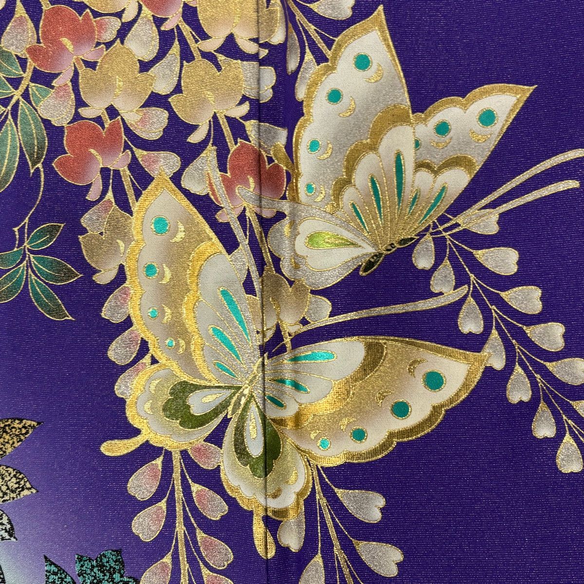 振袖 身丈166cm 裄丈66cm M 袷 蝶 藤 金通し 金銀彩 紫 正絹 名品