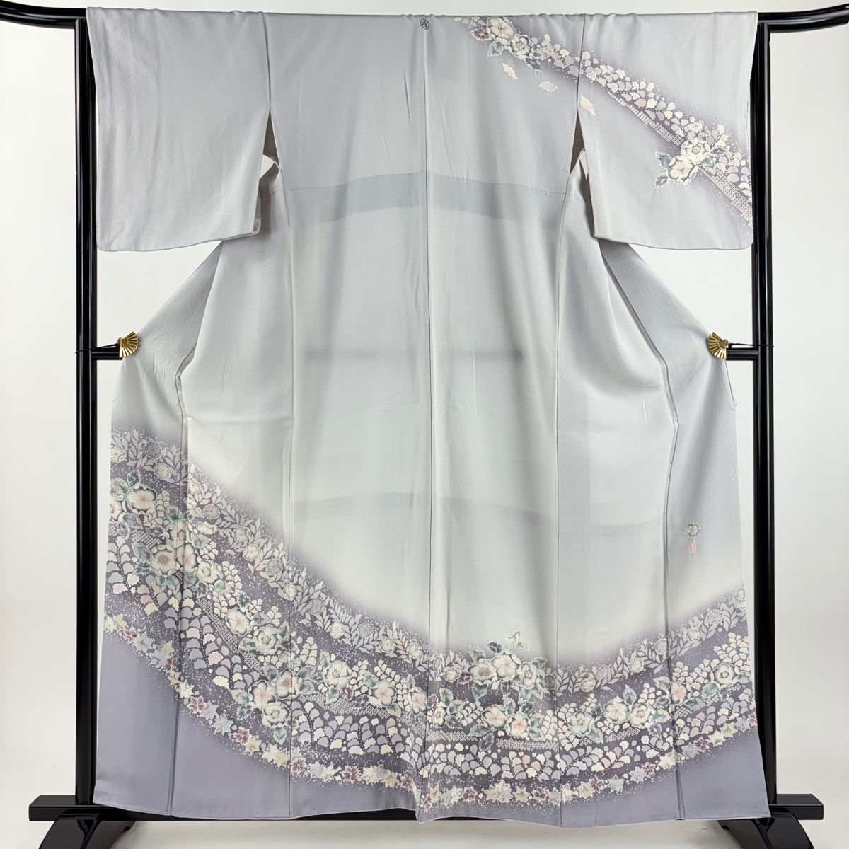 美品 袷 正絹 友禅 訪問着 フルセット 西陣唐織白金箔袋帯 ゆったり トール