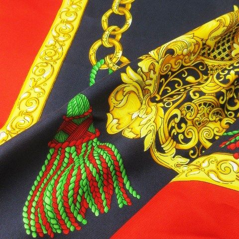 セリーヌ CELINE スカーフ スクエア 大判 シルク 絹 タッセル柄 ロゴ