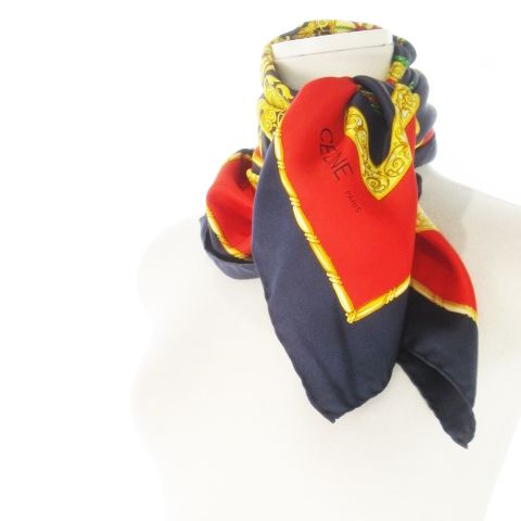 セリーヌ CELINE スカーフ スクエア 大判 シルク 絹 タッセル柄 ロゴ