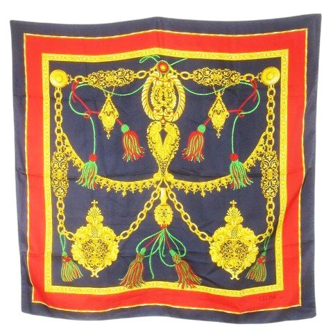 セリーヌ CELINE スカーフ スクエア 大判 シルク 絹 タッセル柄 ロゴ