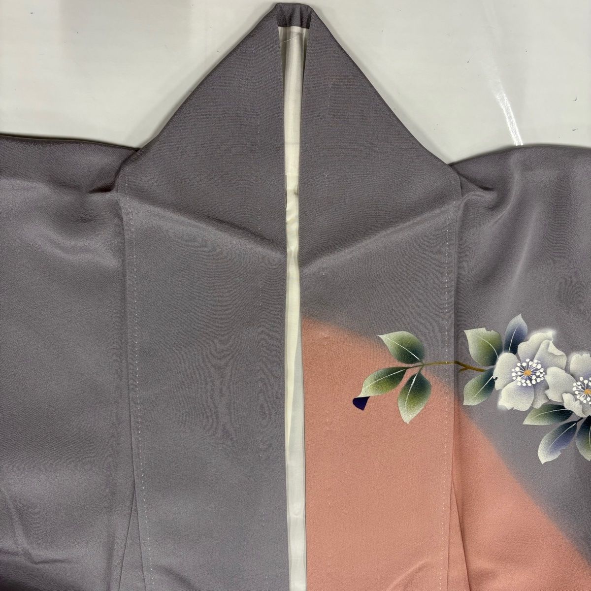 訪問着 身丈157cm 裄丈65cm M 袷 枝花 染め分け 金彩 ピンク 正絹 秀品