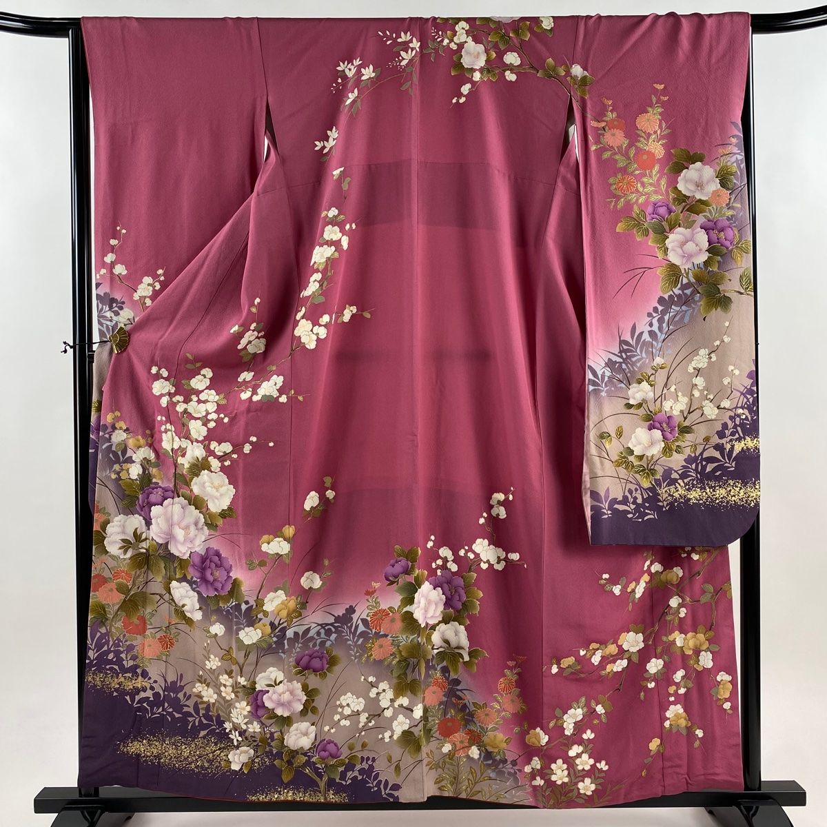 振袖 身丈157.5cm 裄丈67.5cm L 袷 草花 シルエット 金彩 染め分け 濃