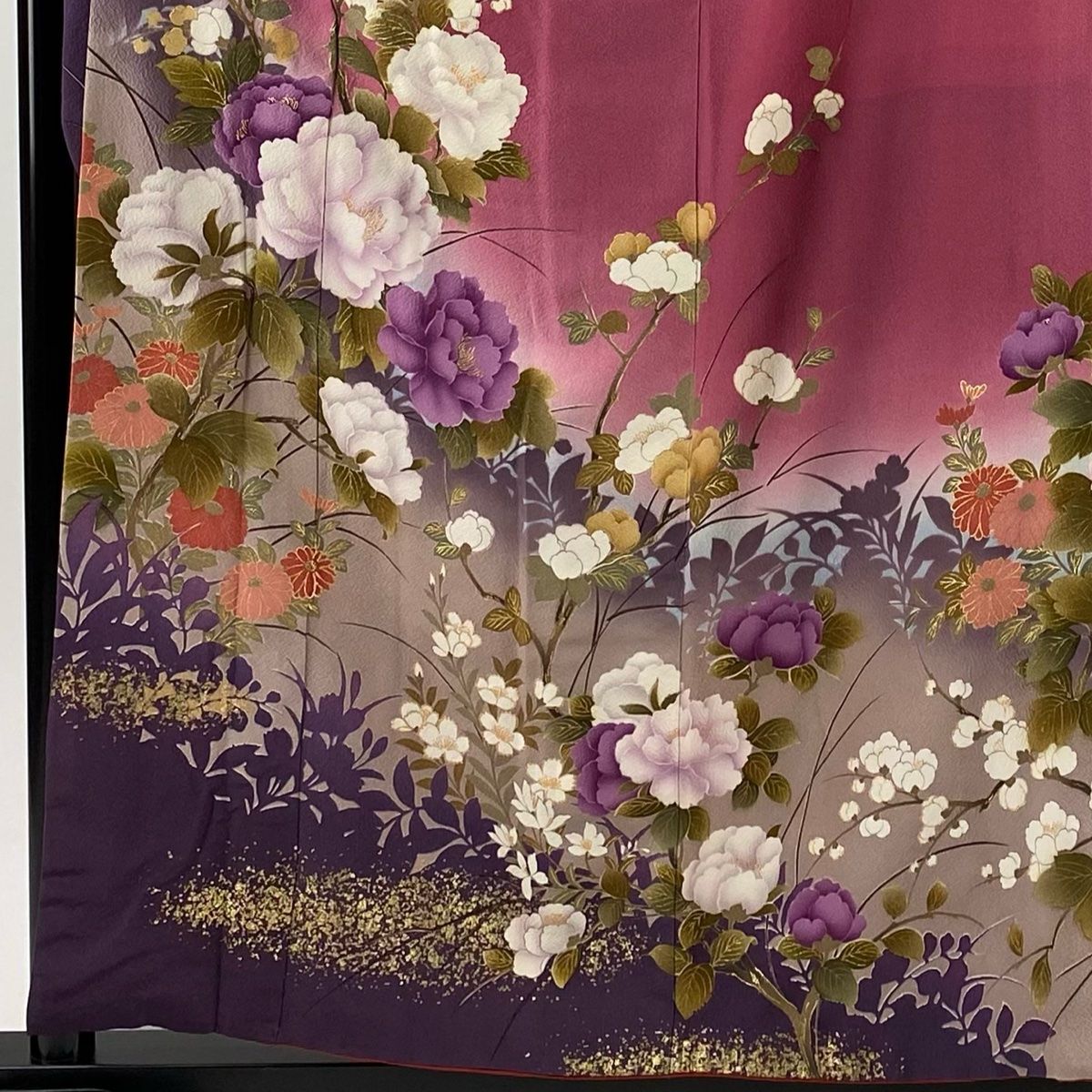 振袖 身丈157.5cm 裄丈67.5cm L 袷 草花 シルエット 金彩 染め分け 濃