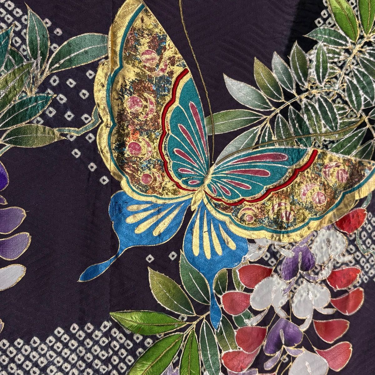 紫色 蝶 刺繍 振袖 着物 ヴィンテージ バタフライ 紫色 蝶 刺繍 振袖 着物 ヴィンテージ バタフライ