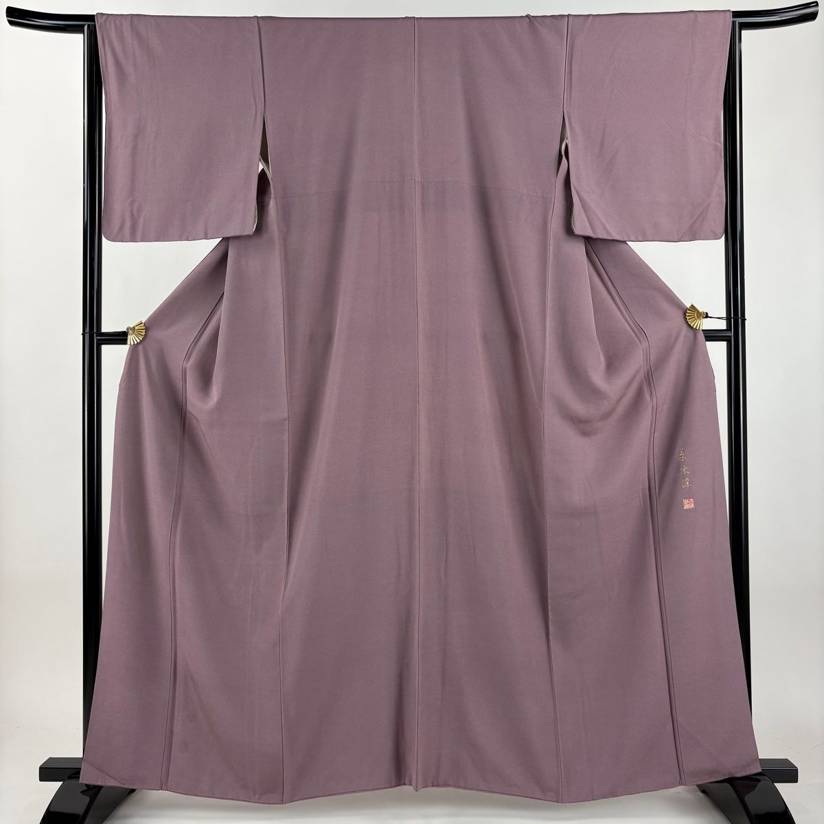 江戸小紋 身丈160.5cm 裄丈65.5cm M 袷 落款 鮫 草木染 紫 正絹 秀品
