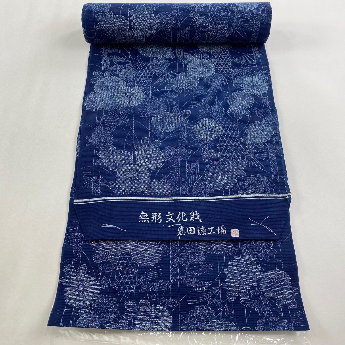 【E】本藍染　反物　萬葉の藍　小紋　古典柄 E】本藍染 反物 萬葉の藍 小紋 古典柄