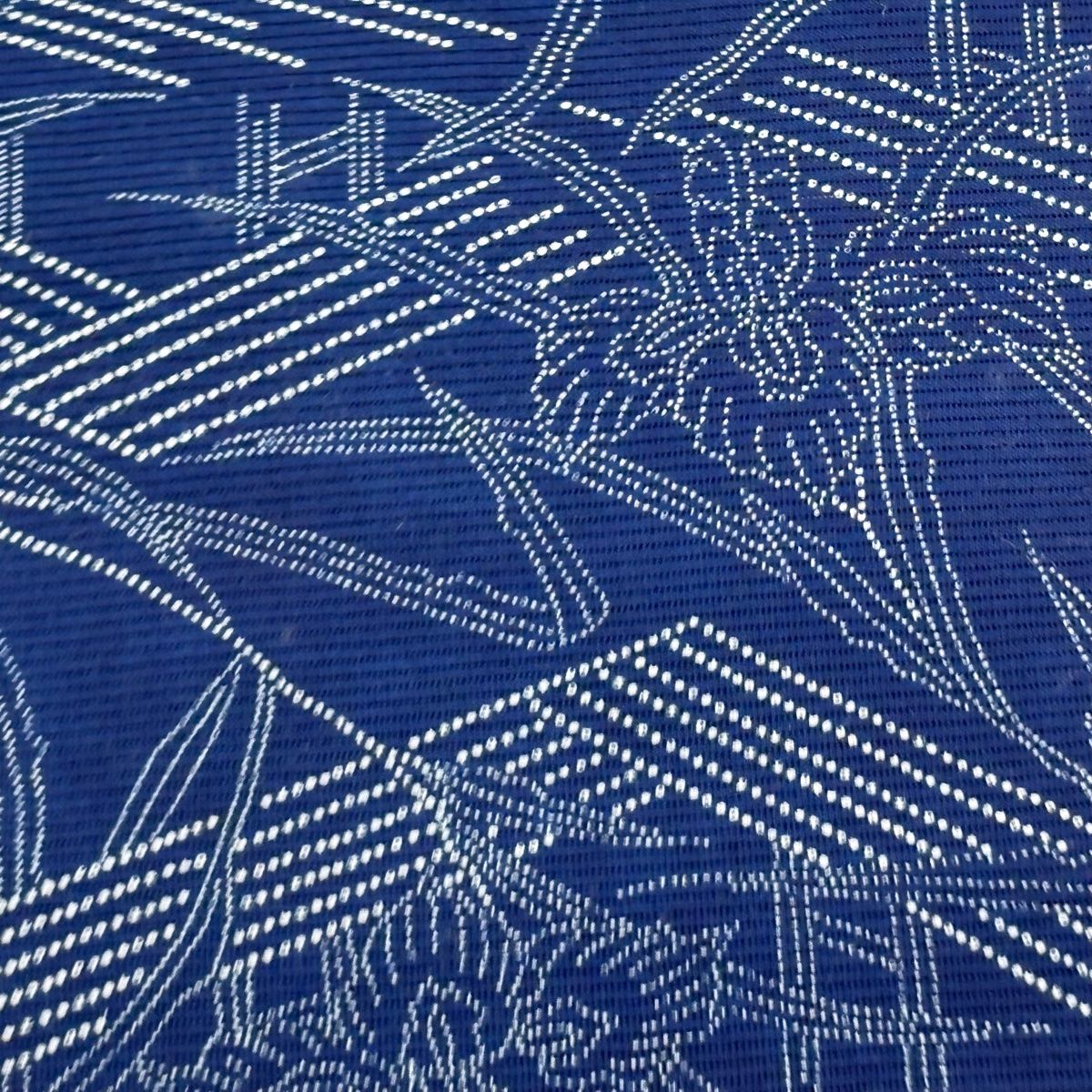 反物 名品 小紋 販売済み 絽 恩田染工場落款 菊 竹 藍色 綿 【】 反物