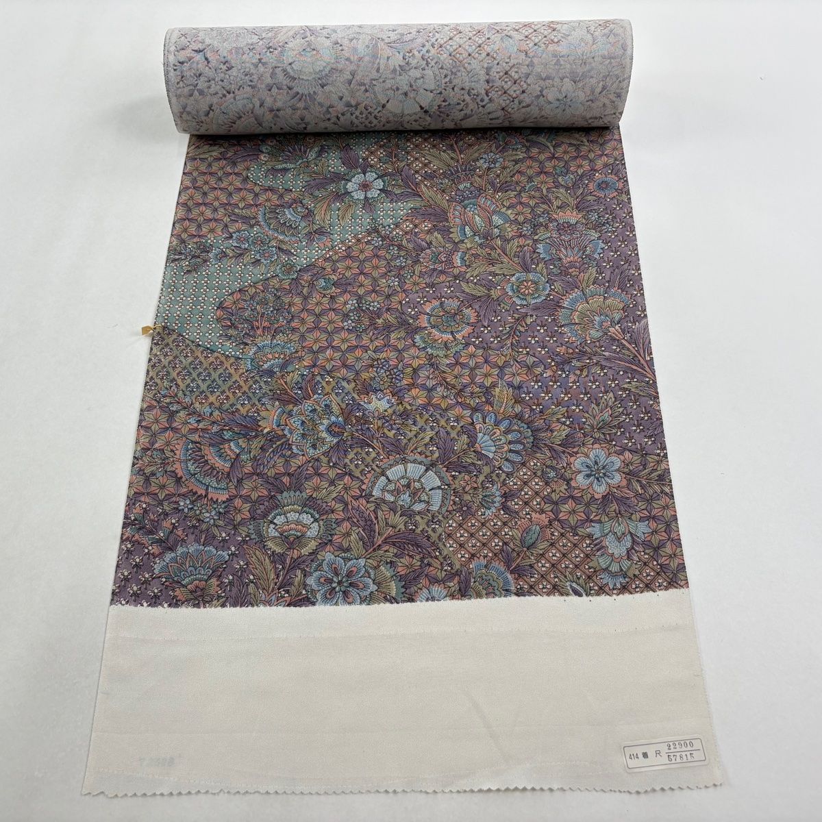 おまとめ 反物 秀品 小紋 草花 麻の葉 紫 正絹 【】