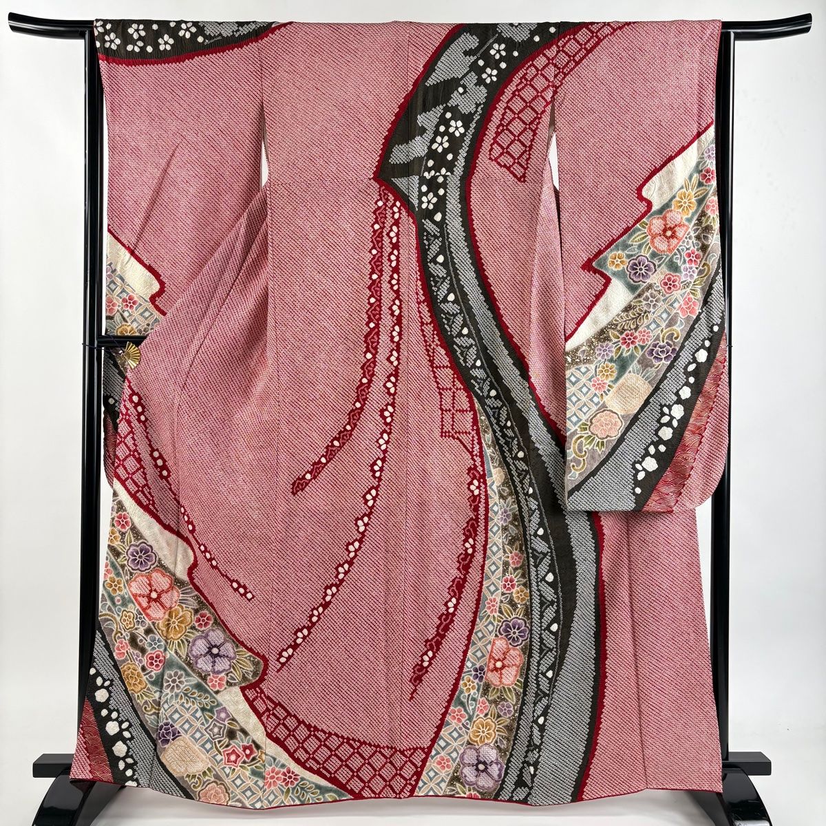 振袖 身丈162.5cm 裄丈63.5cm S 袷 袋帯フルセット 桜 七宝 絞り 金彩