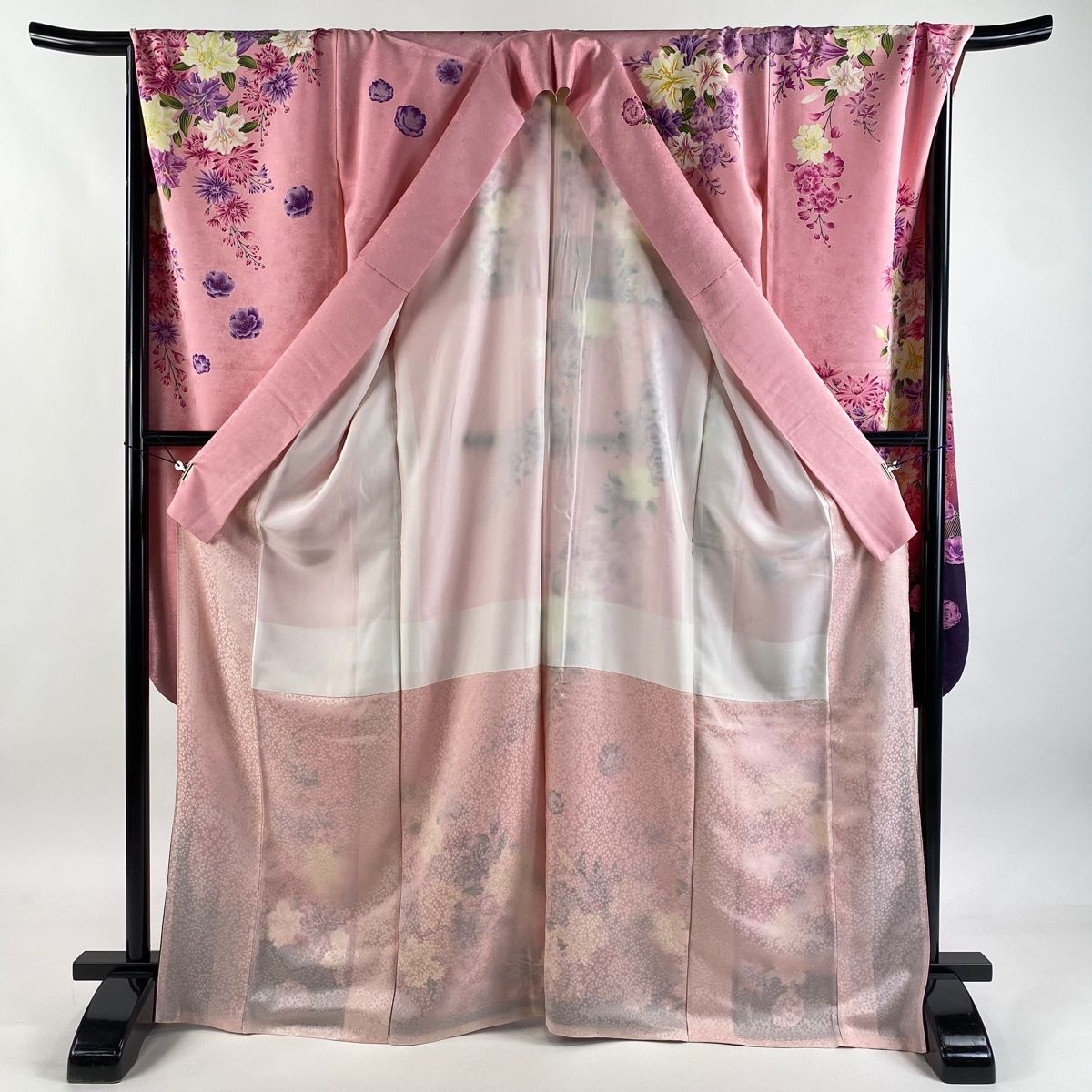 振袖 身丈169cm 裄丈71cm L 袷 袋帯フルセット 落款 百合 菊 箔 金彩