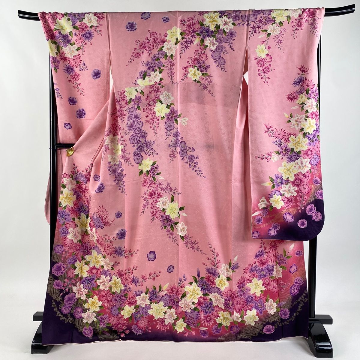 振袖 身丈169cm 裄丈71cm L 袷 袋帯フルセット 落款 百合 菊 箔 金彩