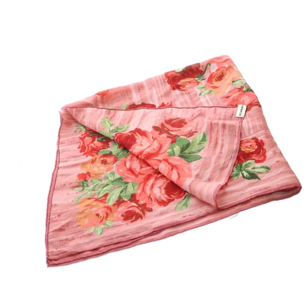 イヴサンローラン ヴィンテージ 大判 スカーフ ショール 花柄 カシミヤ シルク イヴサンローラン ヴィンテージ 大判 スカーフ ショール 花柄 カシミヤ