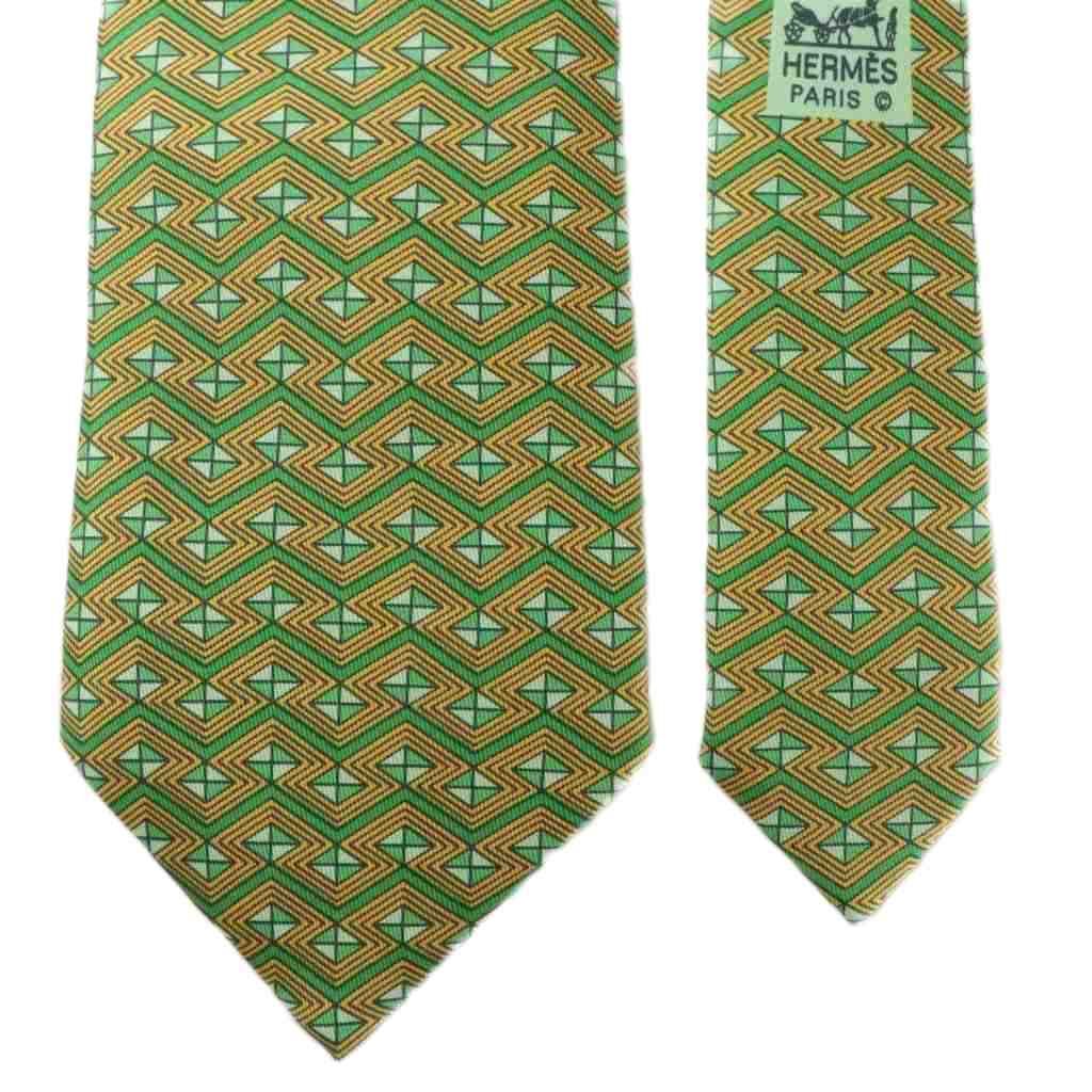 HERMES ネクタイ モチーフ柄 グリーン HERMES ネクタイ モチーフ柄 グリーン メンズ