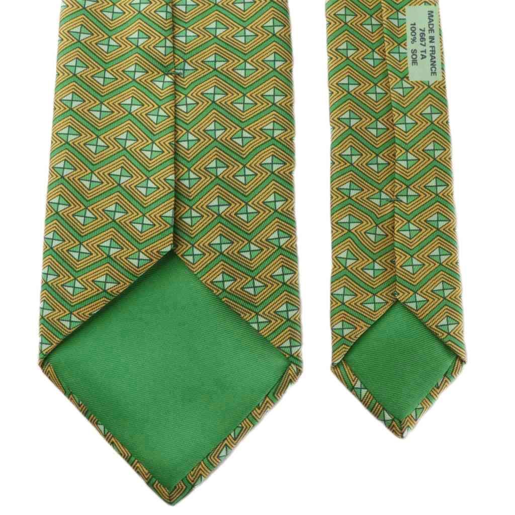 エルメス HERMES ネクタイ 絹 シルク レギュラータイ 総柄 ロゴ 緑