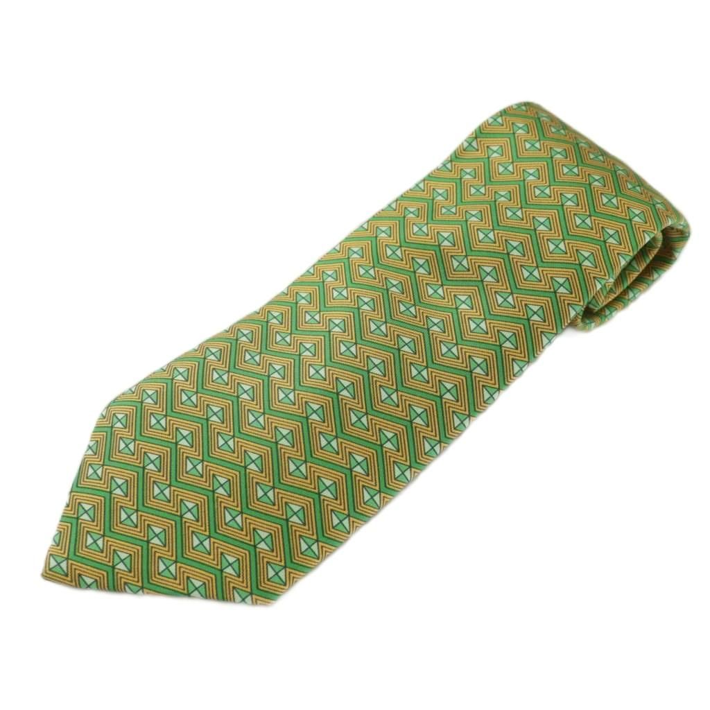 エルメス HERMES ネクタイ 絹 シルク レギュラータイ 総柄 ロゴ 緑
