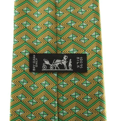 エルメス HERMES ネクタイ 絹 シルク レギュラータイ 総柄 ロゴ 緑
