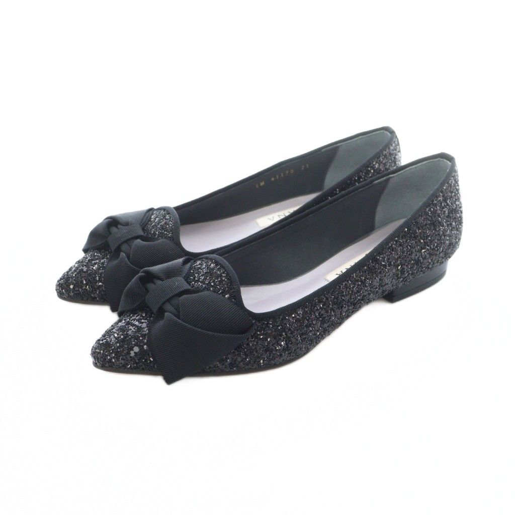 美品✨ダイアナ フラットパンプス グリッター ラメ リボン 結婚式