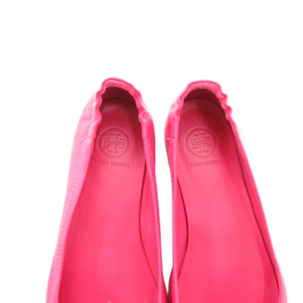 トリーバーチ TORY BURCH フラットパンプス ロゴ レザー 革 ピンク /JS