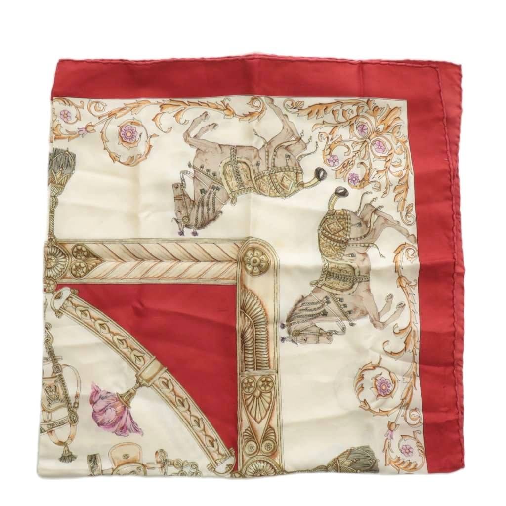 セリーヌ CELINE スカーフ 絹 シルク 大判 馬 タッセル ロゴ 総柄 白