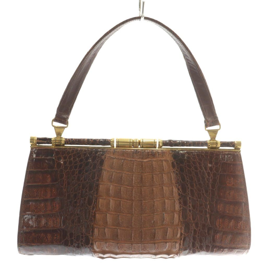 ノーブランド ハンドバッグ クロコダイル レザー ゴールド金具 茶色