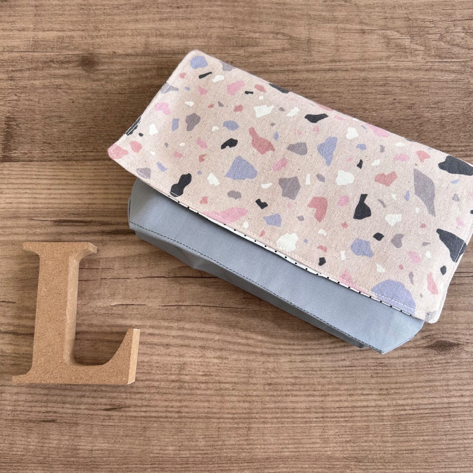 No.60 ちょこっと大きめ横入れお弁当袋 L size✳︎テラゾー 大理石