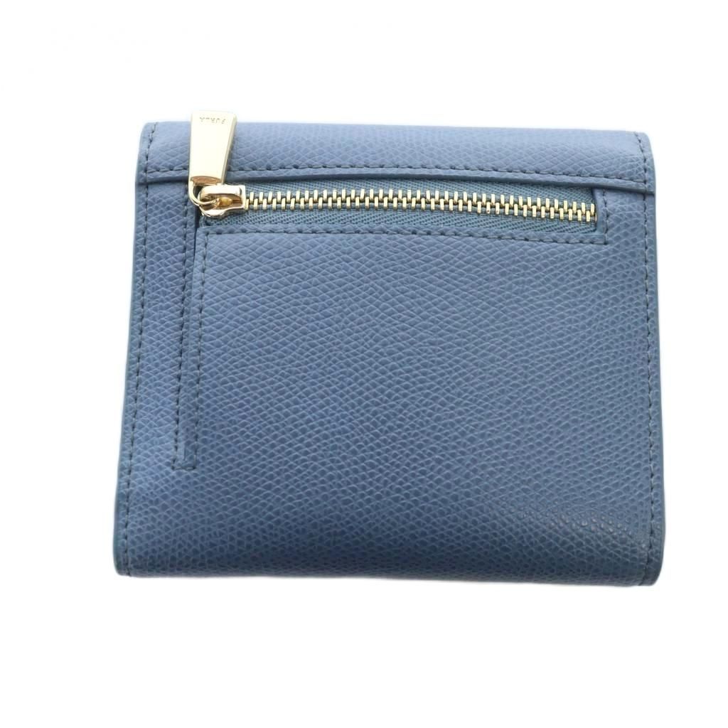 【最終値下げ】⭐︎新品未使用⭐︎FURLA ネイビー　レザー 二つ折り財布 フルラ FURLA 二つ折り財布 ウォレット レザー ロゴ刻印 青 ブルー