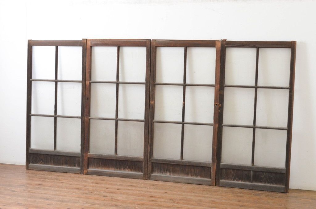 現状販売 ガラス窓 セット アンティーク建具 ガラス戸 引き戸 4～7営業日前後で発送 修理加工希望の方3ヶ月程で発送 R 065046